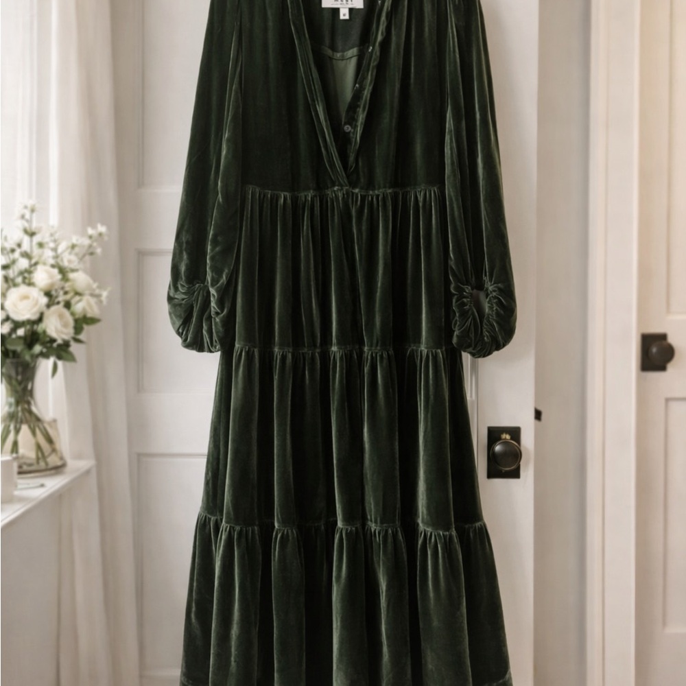 SHEIN Dark Green Velvet Long Sleeve Dress